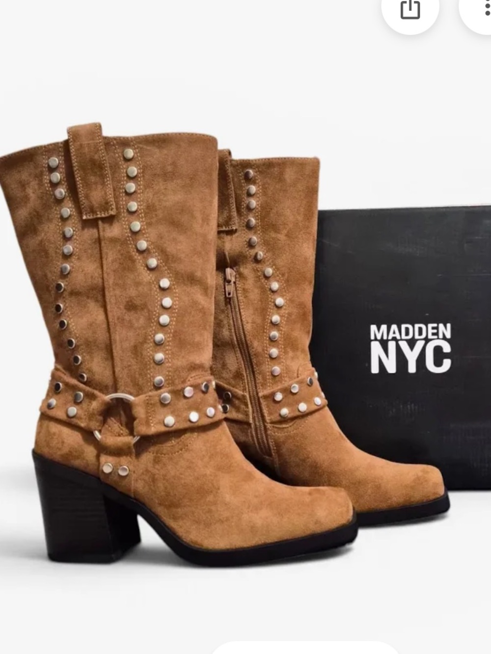 NWT! Madden Nyc Women's Moto Western Boots Studded Size 8 Faux Suede with Box - Picture 7 of 16